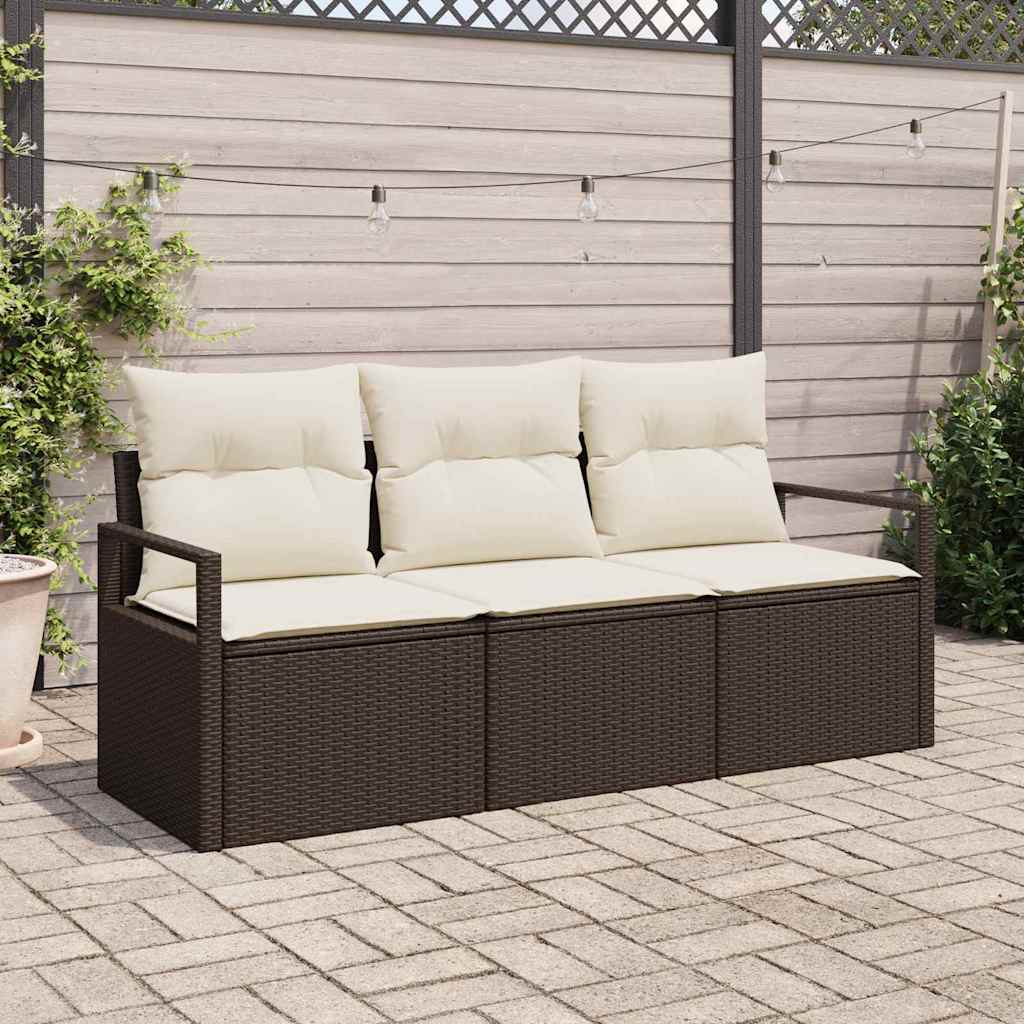 Garten-Sofa-Set mit Kissen mit Speicher 3 pcs Braun und Creme